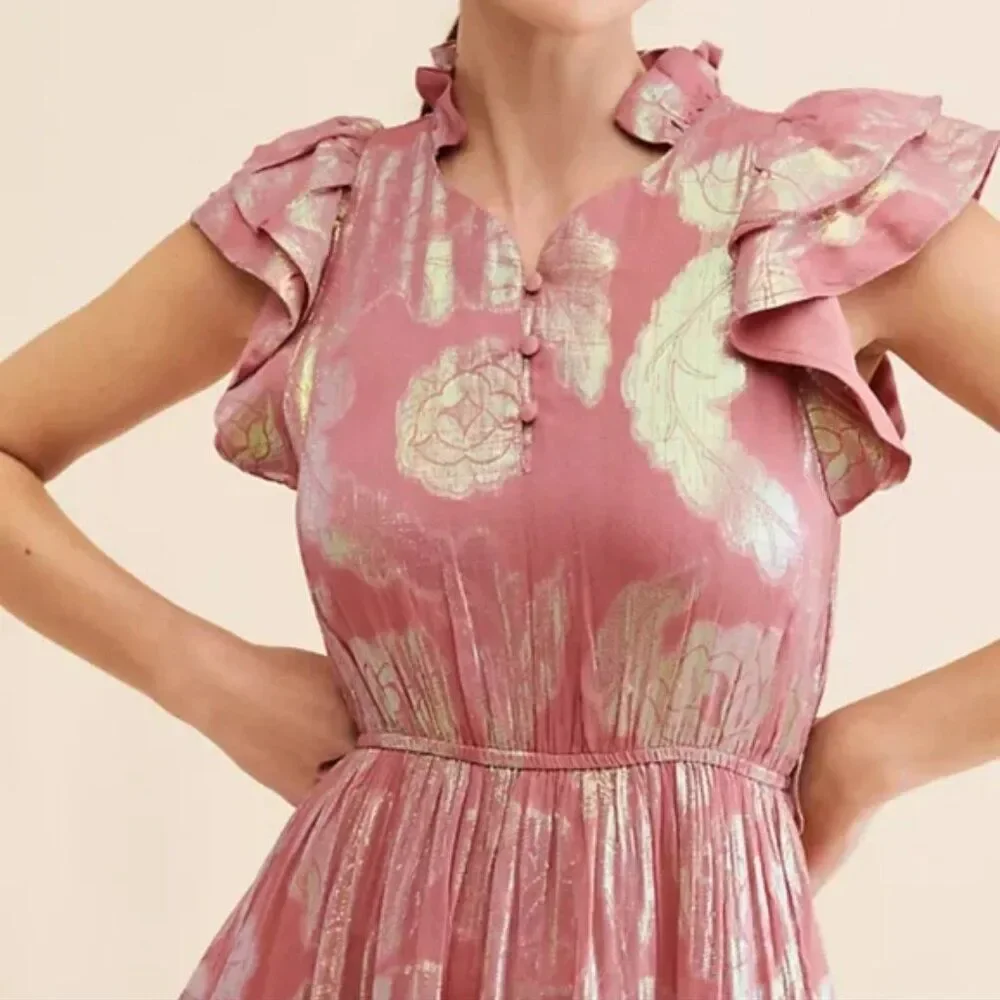 Anthropologie 🪷Ollari Orchid tiered  ruffles opalescent Dress in lilac Small ⭐️ - Picture 2 of 10